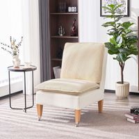 Fiximaster Fauteuil sans accoudoirs en velours côtelé, avec roulettes, pour salon et chambre - Beige
