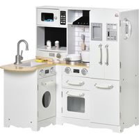 Cuisine jouet en bois blanc pour offrir des heures de jeu créatif aux jeunes enfants. avec sons et accessoires. Équipements réalistes