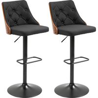 Set 2 Sgabelli da Bar Girevoli Altezza Regolabile, Nero e Noce, 47,5x50x93,5-116 cm