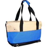 Sac de transport pour chiens et chats, avec 4 poches latérales et protection anti-saut bleue.