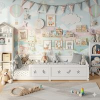 Cama evolutiva 90 x 200 cm - Cuna - Cama con barandillas y patas con estrella y luna - Madera - Blanco