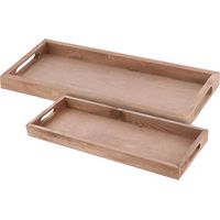 Deko Holztablett natur 2er Set - 50 / 45 cm - Holz Kerzenteller länglich - Tischdeko Dekotablett Servierplatte Dekoschale rechteckig Kerzen Brett
