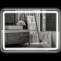 Miroir de salle de bain lumineux 50x70 cm, miroir mural LED avec fonction musique Bluetooth, interrupteur tactile, fonction mémoire, éclairage antibuée 3 couleurs, argent