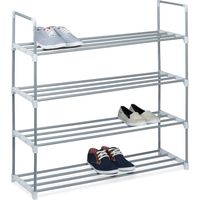 2x Scarpiera HLP 93 x 90 x 30 cm ca., in Metallo Verniciato a Polvere, con 4 Ripiani, per 16 Paia, Colore Argento