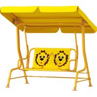 Dondolo 2 posti con tettuccio regolabile e cinture di sicurezza, giallo 112x75x120 cm