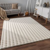 Paco Home Alfombra de sala con pelo corto, estilo escandinavo abstracto Japandi Boho, con efecto 3D, Uni Crema 60x100 cm, Crema 3