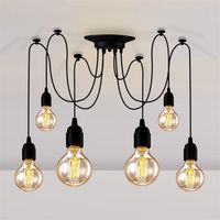 Industrial Pendant Lighting Fitting Classic Edison Ceiling Lamp Retro Spider Chandelier E27 for Bedroom Living Room Kitchen 6 Lights/150cm