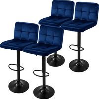 ML-Design Set di 4 Sgabelli da Bar Rivestimento in Velluto Blu Sedia da Bancone Regolabile in Altezza 63-83 cm Girevole a 360° Sgabello Alto da Bistrot Imbottito con Schienale e Poggiapiedi