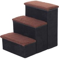 PawHut Escalera para Mascotas de 3 Peldaños Plegable con Tapas Abatibles y Espacio de Almacenamiento 3 Escalones de Perros Gatos Pequeños para Cama Sofá 40x54x48 cm Negro