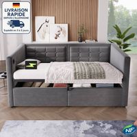 Sofá cama con almacenaje de 90 x 190 cm - Cama tapizada con somier de láminas - Espacio de almacenaje hidráulico y estaciones de carga USB y tipo C - Cama multifuncional en tela de terciopelo agradabl