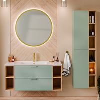 Mobile lavabo singolo 120 cm 4 nicchie con colonna Oria Verde opaco