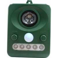 Dissuasore per uccelli a ultrasuoni per esterni, alimentato a energia solare, doppia ricarica solare, design impermeabile, batteria aggiuntiva inclusa, colore verde erba.