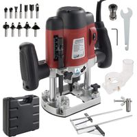 Arebos – Défonceuse à bois 1200W – Vitesse 11000-30000 tr/min – Profondeur de fraisage 55 mm – Mallette avec 12 mèches 6/8 mm