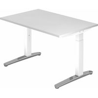 bümö® Design Schreibtisch "XB-Serie" höhenverstellbar, Tischplatte 120 x 80 cm in weiß, Gestell in weiß/alu poliert