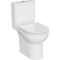 Inodoro de pie sin borde Vortex VitrA M-20 con salida horizontal y asiento de cierre suave.