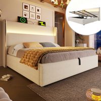 Bett Doppelbett Stauraum 160x200 Leinen Beige OKMYHOME
