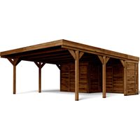 FOREST STYLE - Cochera Doble León con Anexo 39 m² (8,06 x 4,82 x 2,57 m) – Madera de Pino Tratada – Techo de Policarbonato – Aparcamiento Cubierto con Espacio de Almacenaje – Estructura Robusta y Dura