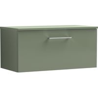 Nuie Arno Wall Hung 1-Drawer Vanity Unit with Worktop 800mm Wide - Satin Green