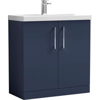 Balterley Contemporary Bathroom Floor Standing 2 Soft-Close Door Vanity Unit & Mid-Edge Ceramic Basin, Midnight Blue, 800 mm