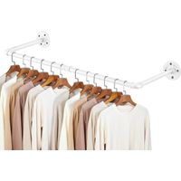 XJYMCOM Wall Mounted Clothes Rail 96cm Industrial Pipe Hanger Towel Rack Vintage Garment Bar Heavy Duty Wall Rail for Clothing Rod Hanging Display Holder for Bedroom Laundry White