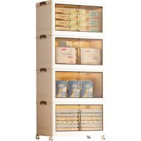 Caja de almacenamiento - SEVENCOMFORT - 4 niveles - Plegable - Puerta transparente magnética - Ruedas con freno