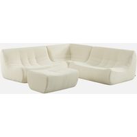 Sofá envasado al vacío esquinero modular de borreguito texturizado con reposapiés, 5 plazas