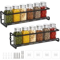 Kitchen Spice Rack, Metal Spice Rack No Drilling, Wall Mounted Spice Rack for Kitchen, Spice Holder for Spice Pots, Pantry, Kitchen Cabinet, Accessories, 29 x 6 x 6 cm (Black, 2 Pack)