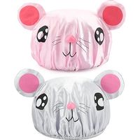 Bonnet de douche pour enfants, lot de 2 bonnets de douche pour tout-petits, bonnet de douche mignon à double épaisseur, bonnets de douche pour enfants (filles et garçons) avec motifs d'animaux (souris