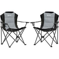 Juego de 2 sillas plegables acolchadas para camping con respaldo alto y portavasos, capacidad de carga de 120 kg, color gris oscuro.
