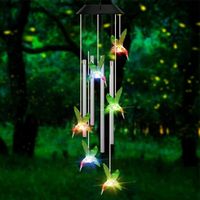 Solarbetriebenes Windspiel mit Nachtlicht, farbwechselndes LED-Kolibri-Windspiel für den Außenbereich in Aluminiumröhren, Geschenk für Frauen, Mütter, Großmütter, zum Valentinstag, für Garten, Hof, Te