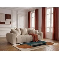 BOBOCHIC - Canapé droit 3 places convertible ROXELANE tissu bouclette Beige