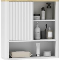 Armario de Baño de Pared con Puerta Corredera 5 Compartimentos y Estantes Ajustables 60x20x62 cm Blanco