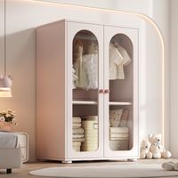 Armoire 2 portes rose bébé 80 x 50 x 120 cm, meuble de chambre laqué pour enfant, rangement avec penderie, portes transparentes en acrylique et poignées en céramique