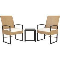 Conjunto de Jardín Exterior de Ratán de 3 Piezas con Respaldo Ajustable Cojines Acolchados y Encimera de Vidrio Beige