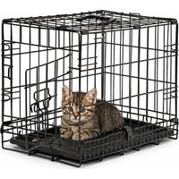 lionto Transportkäfig für Katzen aus Metall, stabil & klappbar mit Trennwand & Kunststoffbodenwanne, 45x31x36 cm