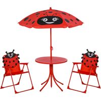 Outsunny Set de Mesa y Sillas Infantil de Jardín Conjunto de Picnic Plegable para Niños Juego de Mesa con Sombrilla Ajustable en Altura de 100-125 cm Diseño de Mariquita Rojo