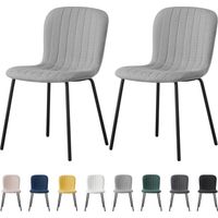 mcc direct Set of 2 Soft Fabric Dining Chairs with Upholstered Seat and Metal Legs for Dining Room, Living Room and Kitchen Room - New Bella LIGHT GREY