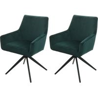 Lot de 2 chaises de salle à manger avec accoudoirs siège rotatif en tissu vert 040007380