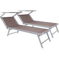 Coppia Di Lettini Grigio Prendisole Pieghevole Professionale In Alluminio Tettuccio Orientabile Tettino Parasole Sdraio Lettino Prendi Sole Mare Spiaggia Piscina Giardino 182 x 60 x 38 cm - Colore: To