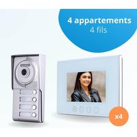 Portier interphone vidéo CLASSIC 4 Fils - 4 appartements - 4 écrans blancs 7" - avec mémoire photos