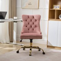 Chaise de bureau moderne en velours capitonné avec piètement en métal doré, réglable et pivotante (rose), DE1923PK