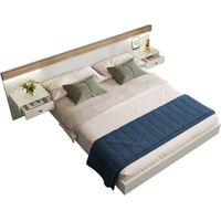 : Letto per Adulti 205 x 264 cm in Legno, Letto Matrimoniale con Comodino con Cassetti, LED, senza Materasso, Rovere
