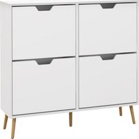 Zapatero Estrecho con 4 Cajones Abatibles y Patas Mueble Zapatero para 16 Pares 95x26x95 cm Blanco