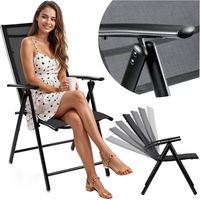 Folding Garden Chair, Black, Adjustable Backrest, Textilene