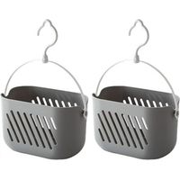 Lot de 2 paniers de douche suspendus en plastique avec crochets, paniers multifonctions avec poignée pour ranger savon, shampoing, cosmétiques, salle de bain et cuisine (gris)