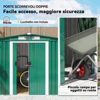 Caseta de jardín de acero laminado con espacio para guardar herramientas – Base y puertas correderas – 258 x 206 x 178 cm – Verde