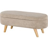 Panca letto imbottita beige con spazio portaoggetti a scomparsa, legno e poliestere, 110x40x43 cm