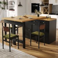 Table Bar Extensible avec Rangement, Tiroir et Support Poubelle Coulissant, Table Pliante Gain de Place, Noir