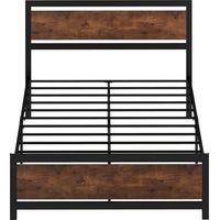 Cadre de lit double acier avec sommier et tête de lit, compatible matelas 190x140 cm, brun rustique - Lit 2 places avec têtière intégrée