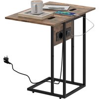 Table d'appoint pliante avec station de charge et ports USB, métal, 39 x 29 x 57 cm, marron